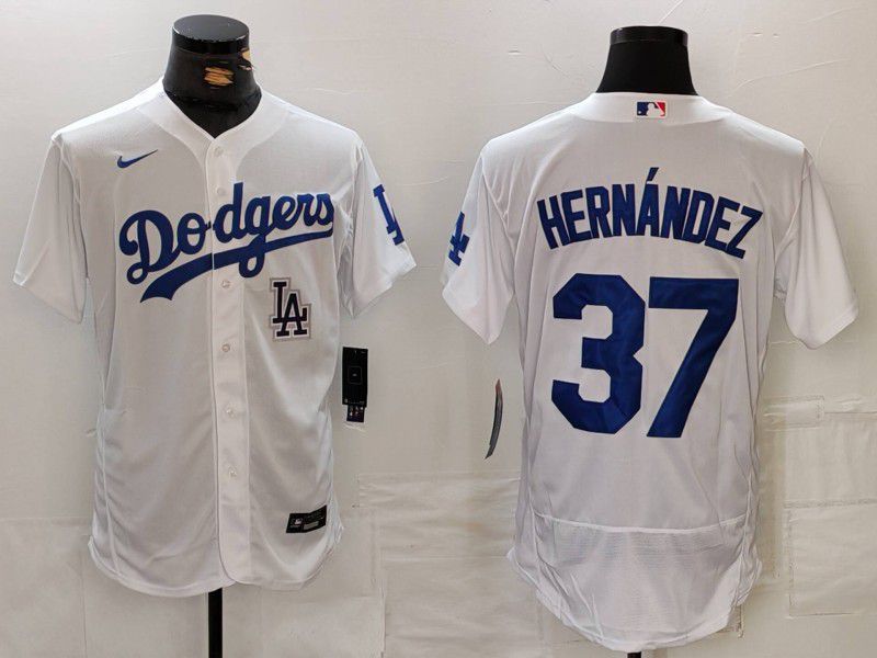 Men Los Angeles Dodgers #37 Hernandez White Nike Elite 2024 MLB Jersey style 7264